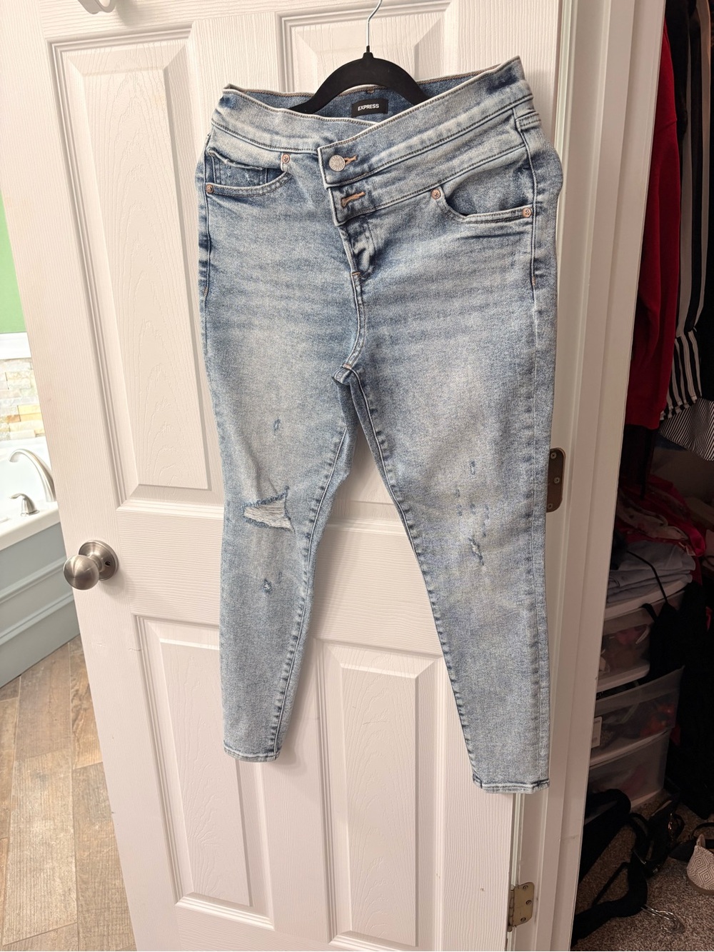 Express Light Blue Skinny Jeans with High Waist